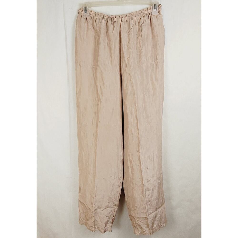 Via Seta beige silk pull on pants Size 12 pockets lined loungewear quiet luxury
